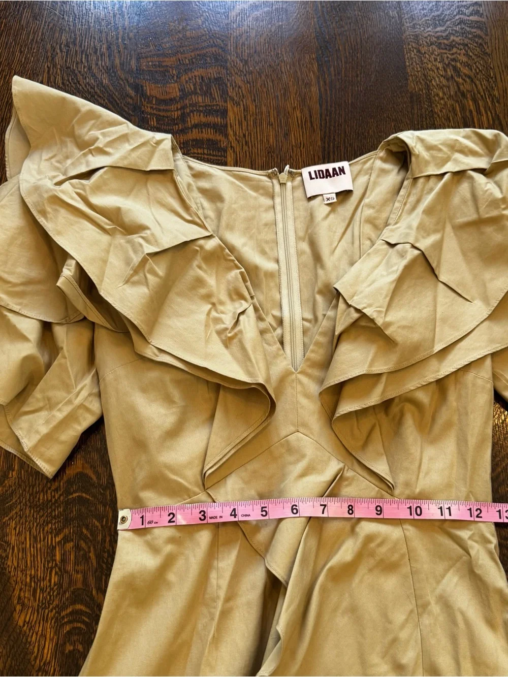Lidaan Lina Ruffle Poplin Mini Dress In Beige with pockets , mini - Picture 10 of 11